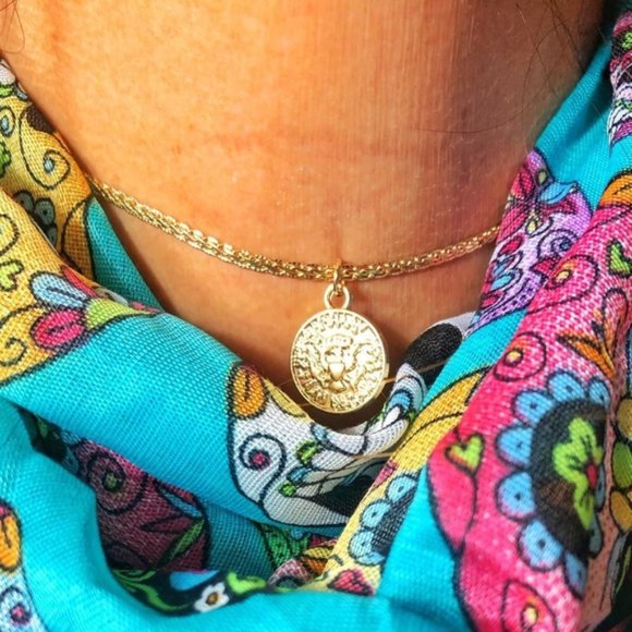 Alquimia Jewelry - GOLD COIN PENDANT CHOKER NECKLACE